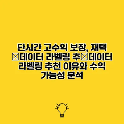 단시간 고수익 보장, 재택 �데이터 라벨링 추�데이터 라벨링 추천 이유와 수익 가능성 분석