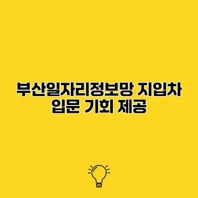 부산일자리정보망 지입차 입문 기회 제공