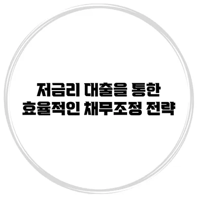 저금리 대출을 통한 효율적인 채무조정 전략