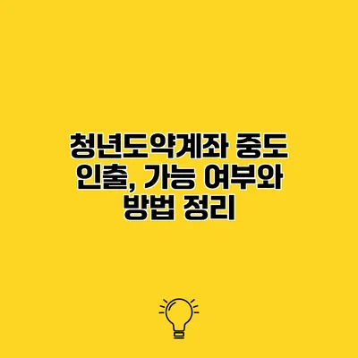 청년도약계좌 중도 인출, 가능 여부와 방법 정리
